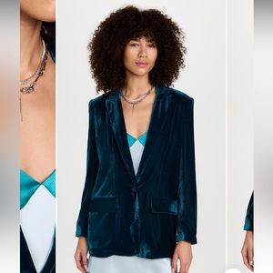 ENDLESS ROSE Women's Matte Velvet Single Breast Deep Teal Blazer Size S